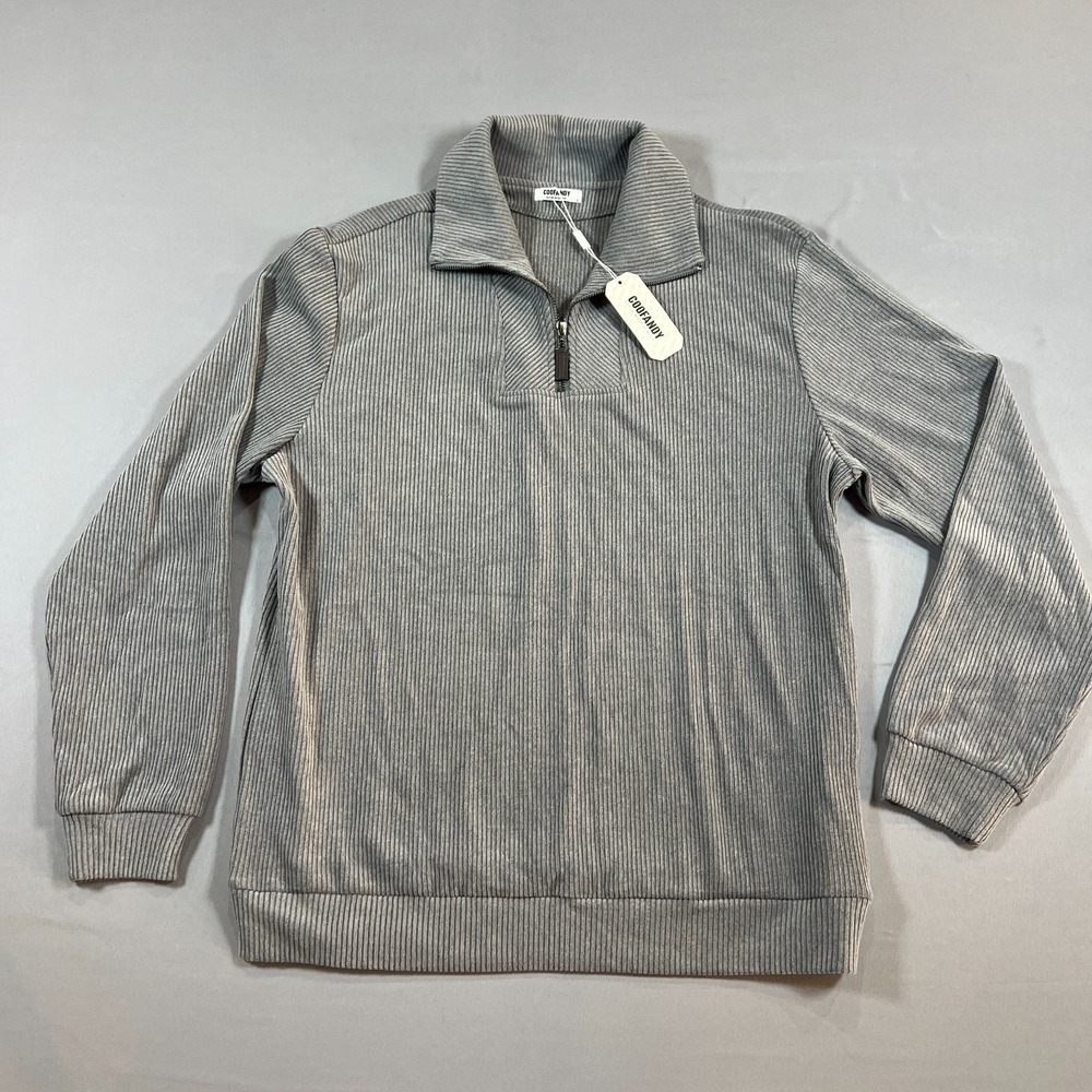 Coofandy Quarter Zip Sweater Mens Large Heathered Gray Ribbed Trim Long Sleeve